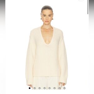 L'Academie By Marianna Kindall V Neck Sweater in Oat